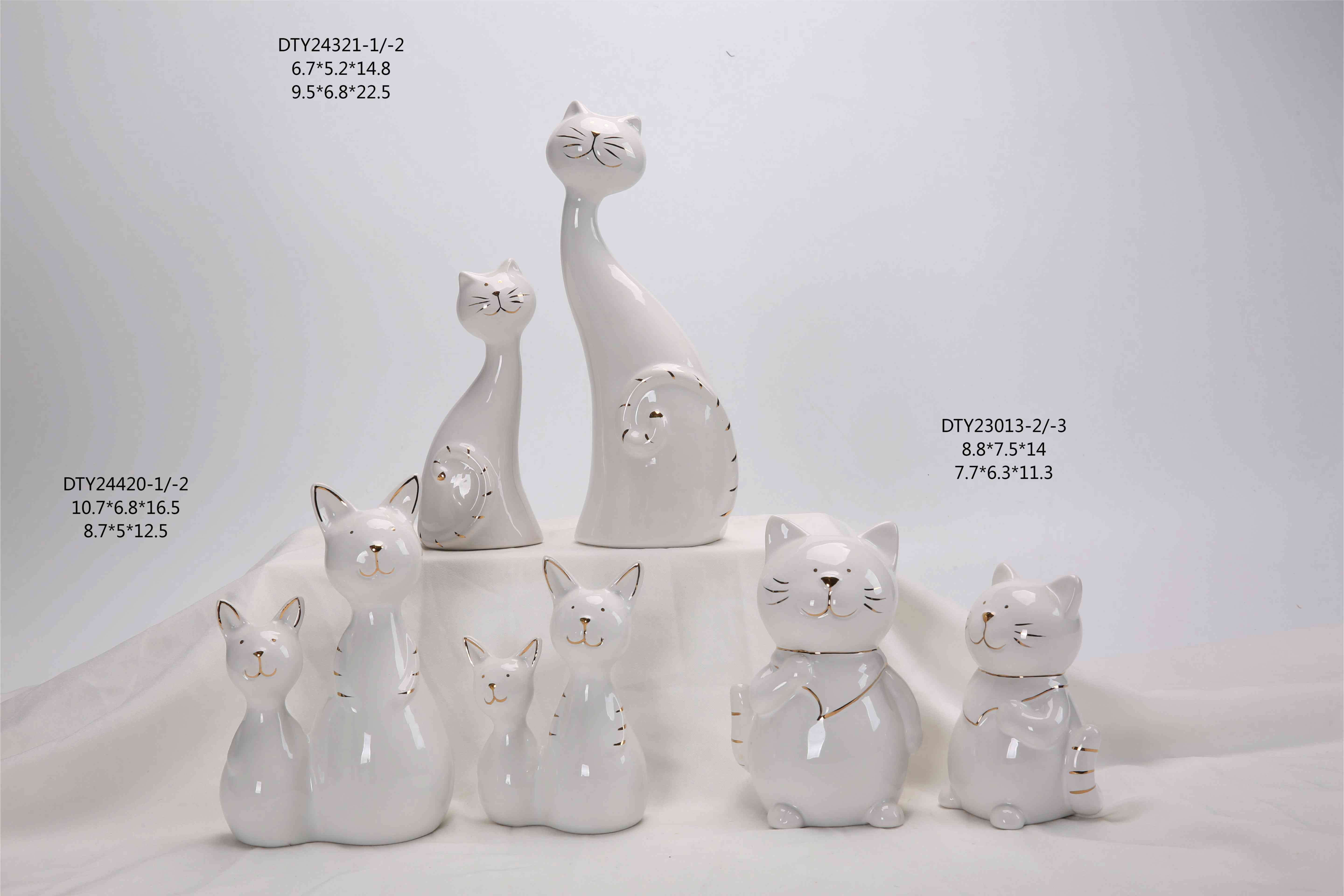 Decoración de mesa de Pascua de primavera, figura de gato de cerámica, adorno de animal de Pascua 4