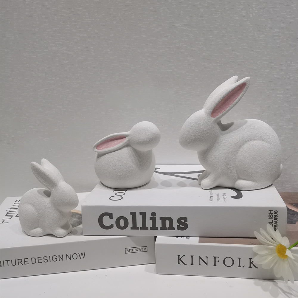 Moderne Statue Schreibtisch Ornament Ostern Tier Miniaturen Kaninchen Keramik Ostern Kaninchen Figur 1