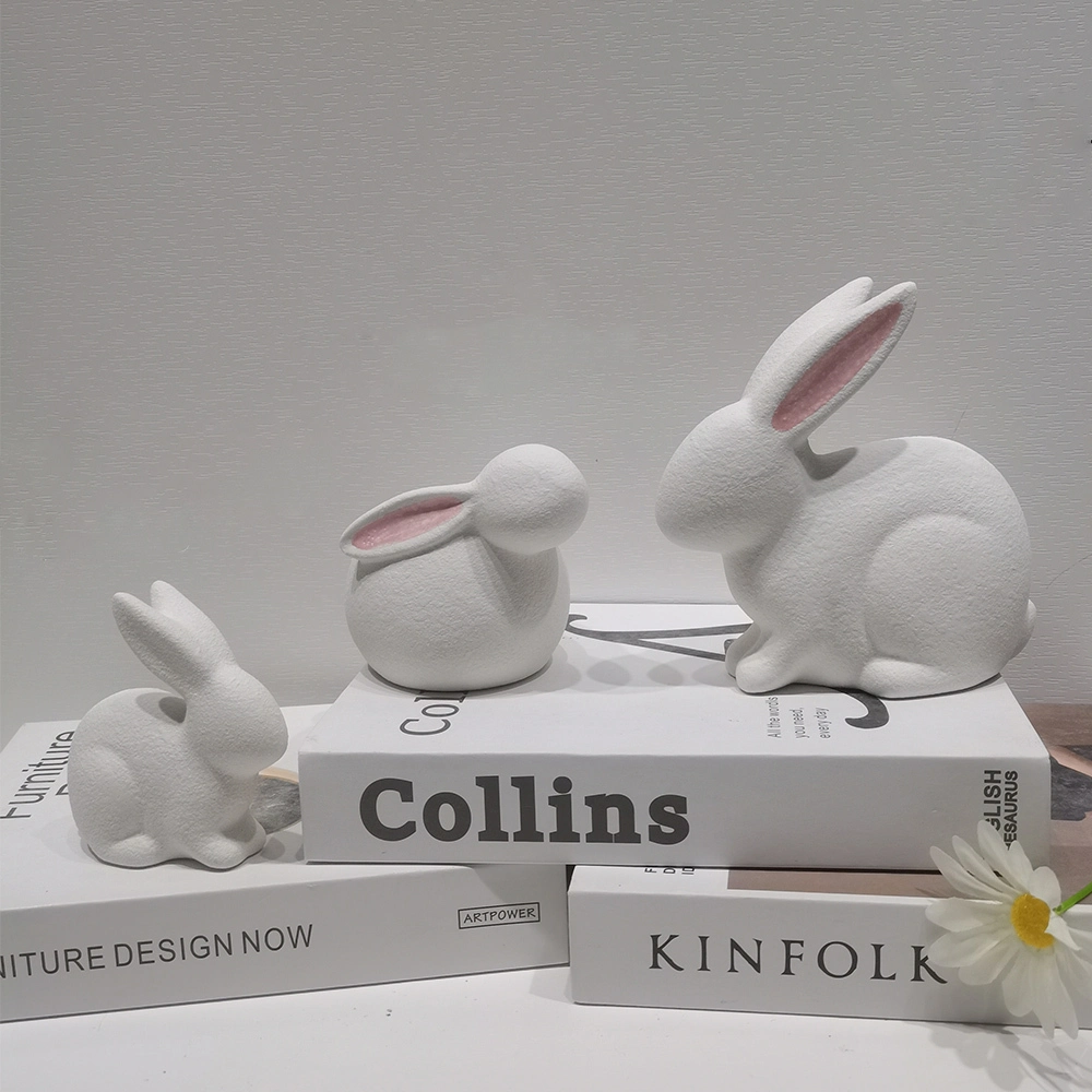 Figura de conejo de Pascua de cerámica moderna, adorno de escritorio, miniaturas de animales de Pascua 1