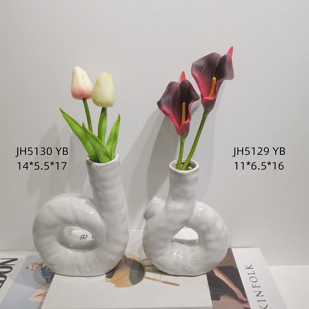 Jarrones de cerámica minimalistas modernos blancos con asa para decoración de estanterías de dormitorio y oficina en casa 6