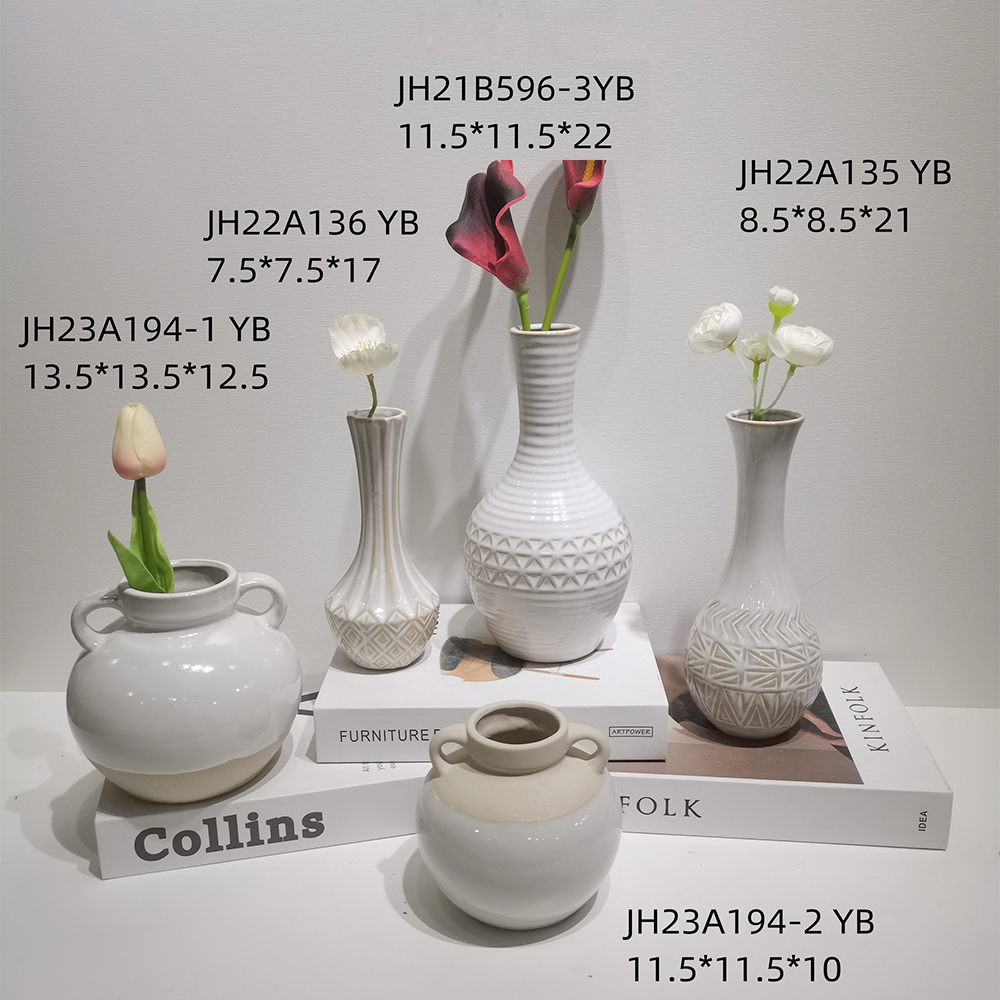 Maceta con arreglo floral, decoración de escritorio, jarrón de cerámica blanca nórdica, mini floreros 3