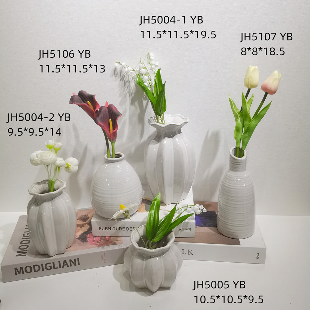 Maceta con arreglo floral, decoración de escritorio, jarrón de cerámica blanca nórdica, mini floreros 2