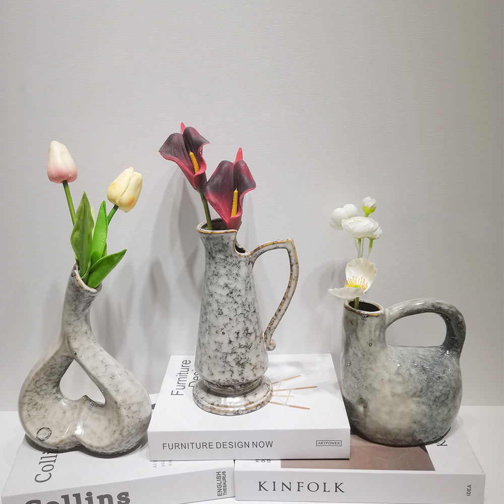 Arreglo floral artificial, maceta, decoración del hogar, jarrones de cerámica nórdicos 1