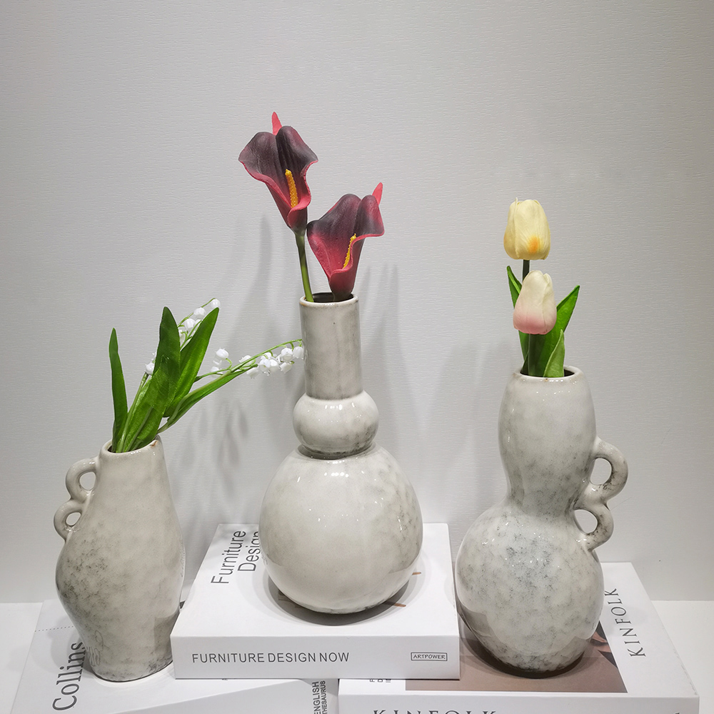 Jarrón decorativo de cerámica con asa, estilo rústico de granja vintage, para flores 1