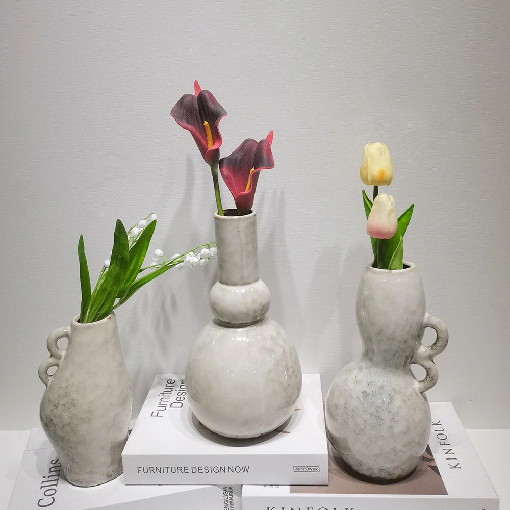 Jarrón decorativo de cerámica con asa, estilo rústico de granja vintage, para flores 1