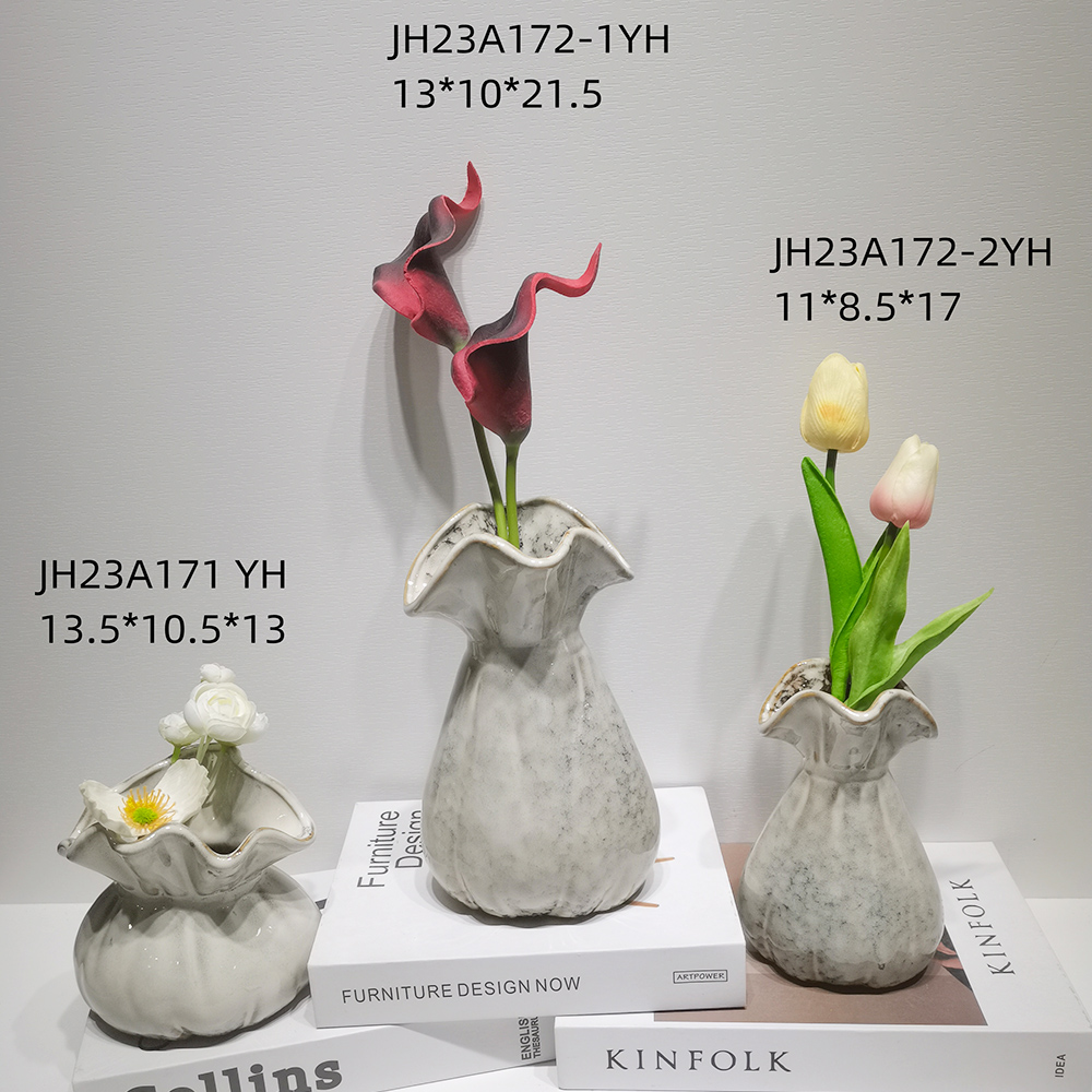 Jarrón decorativo de cerámica con asa, estilo rústico de granja vintage, para flores 5