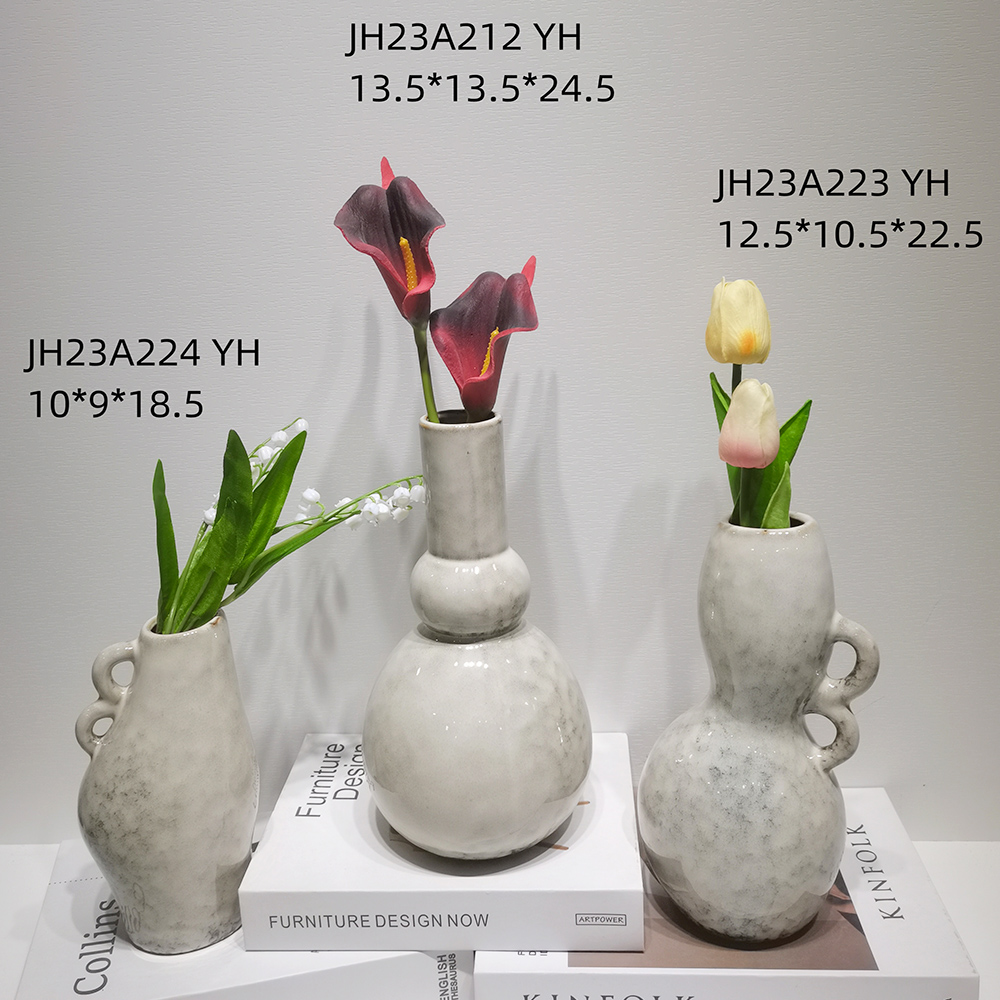 Jarrón decorativo de cerámica con asa, estilo rústico de granja vintage, para flores 3