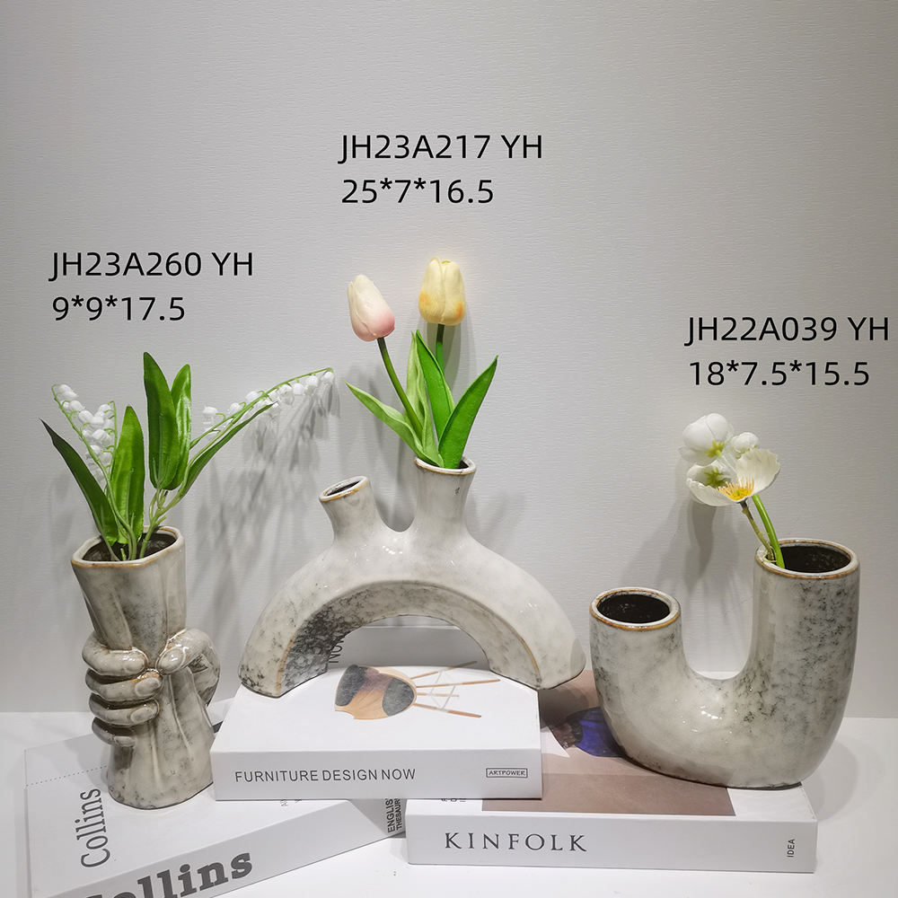 Jarrón decorativo de cerámica con asa, estilo rústico de granja vintage, para flores 7