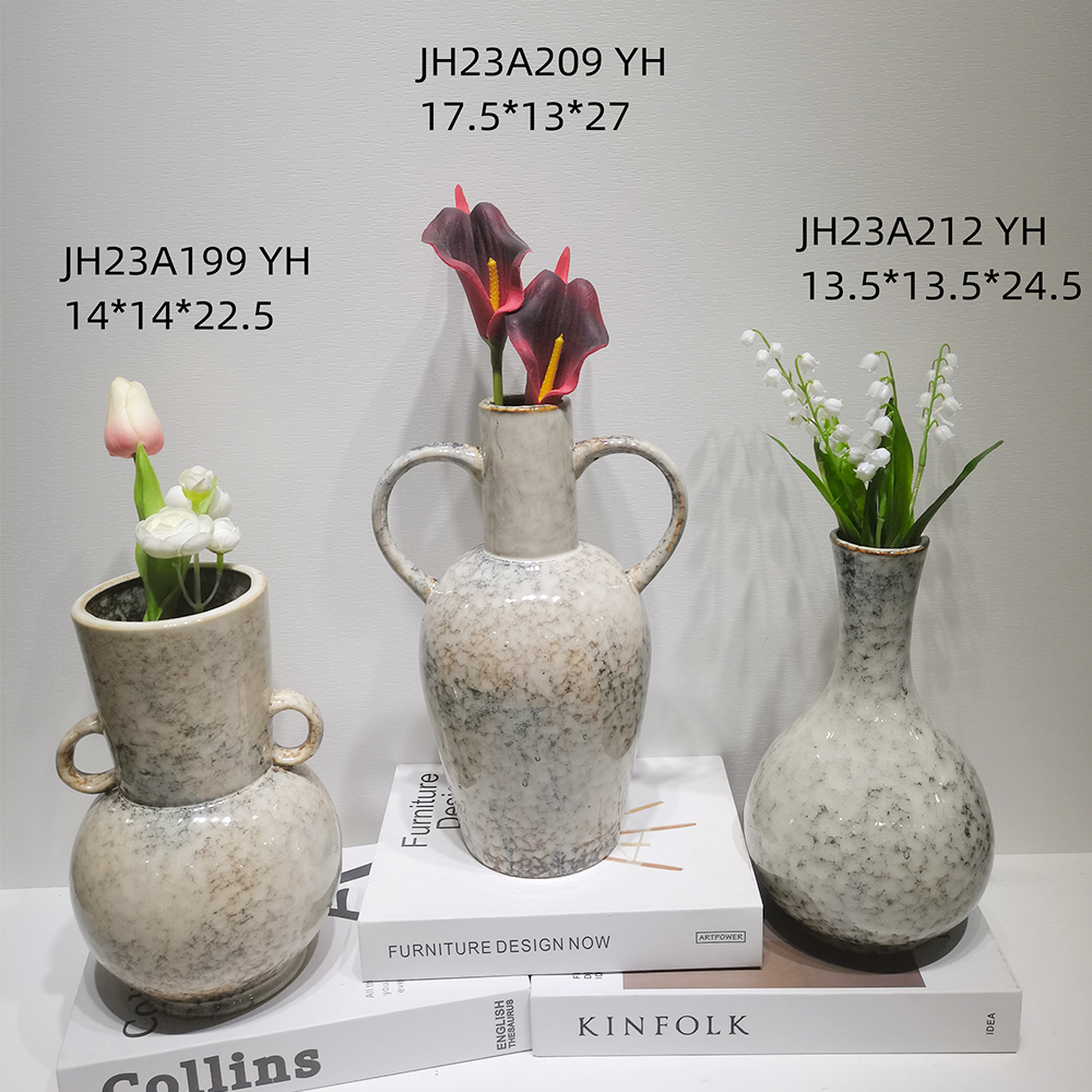 Jarrón decorativo de cerámica con asa, estilo rústico de granja vintage, para flores 6