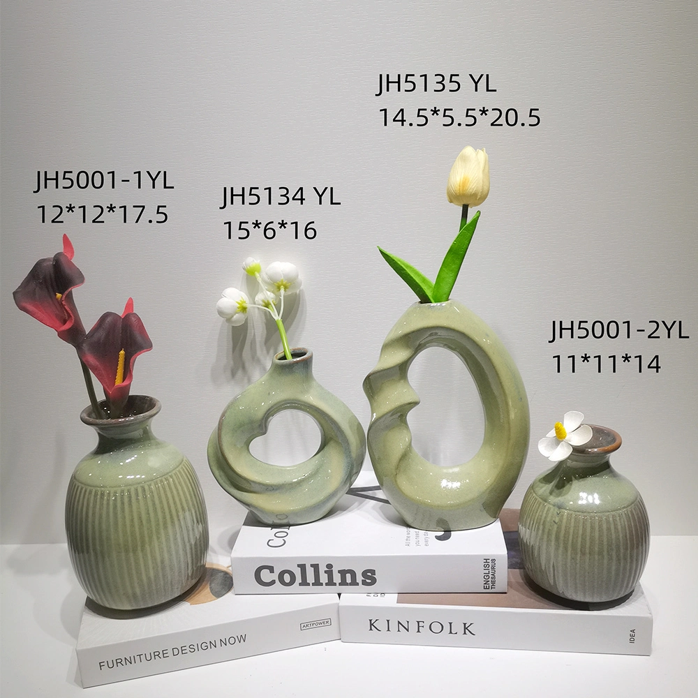 Jarrón decorativo de cerámica rústica para decoración de estanterías de cocina y hogar. 1