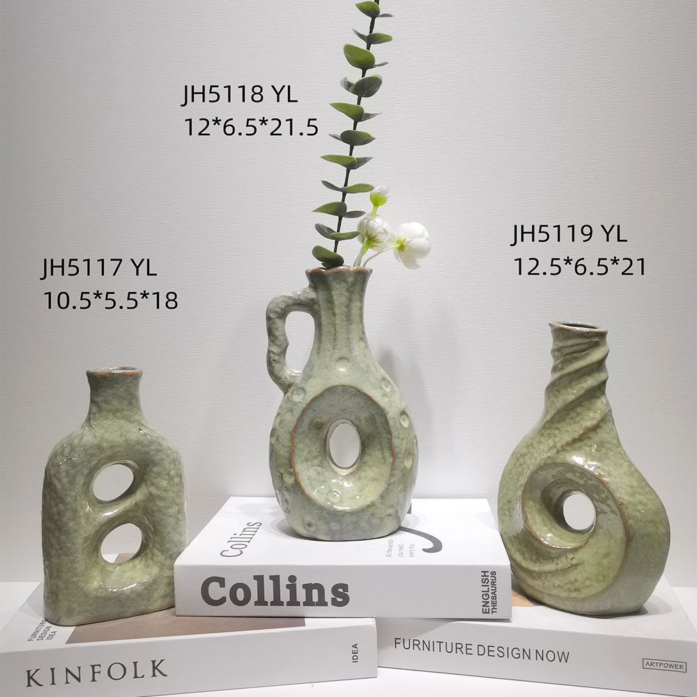 Jarrón decorativo de cerámica rústica para decoración de estanterías de cocina y hogar. 4