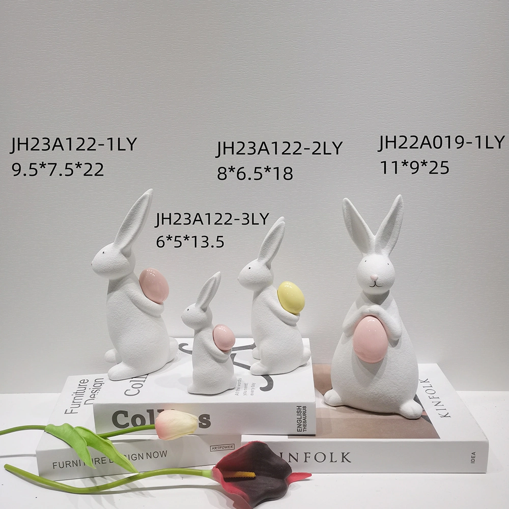 Estatuas de decoración de Pascua que adornan lindas figuras de conejo y zanahoria de cerámica para decoración del hogar 1