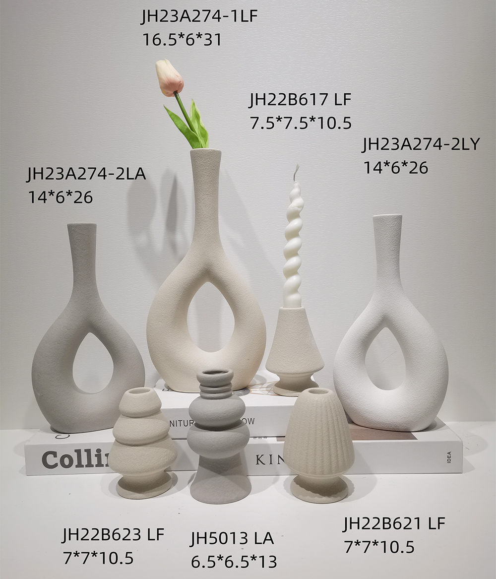 Moderne Wohnkultur Weiße Keramikvase Runde Matte Pampas Blumenvasen 3