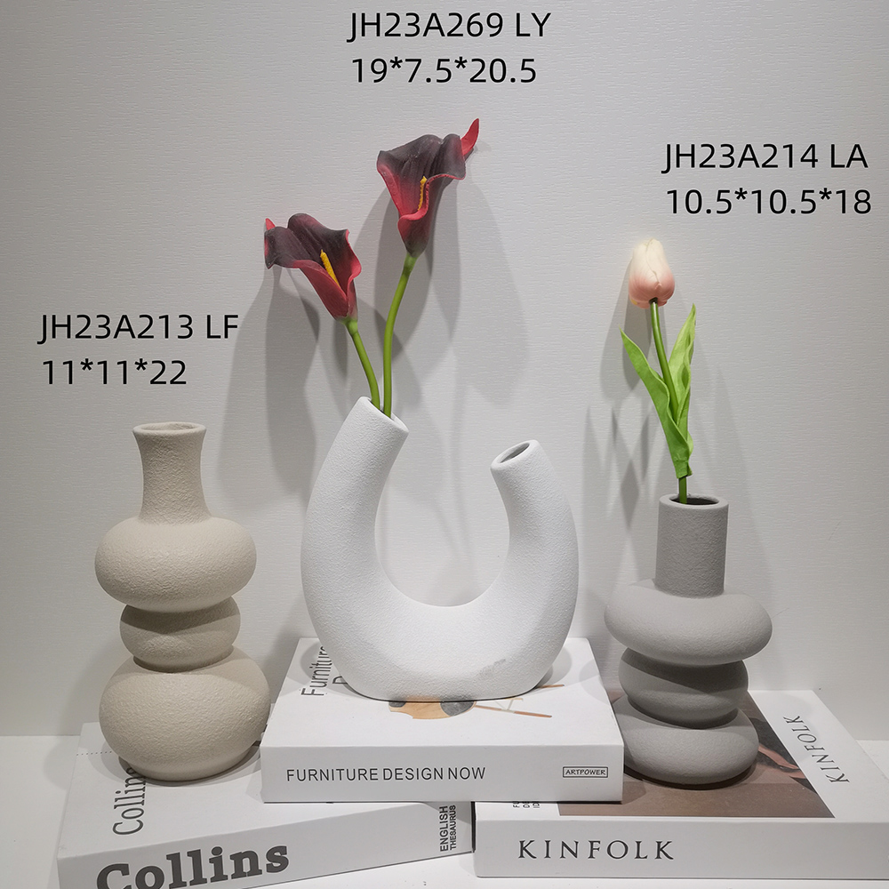 Moderne Wohnkultur Weiße Keramikvase Runde Matte Pampas Blumenvasen 4