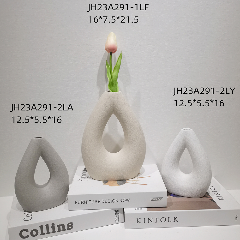 Moderne Wohnkultur Weiße Keramikvase Runde Matte Pampas Blumenvasen 7