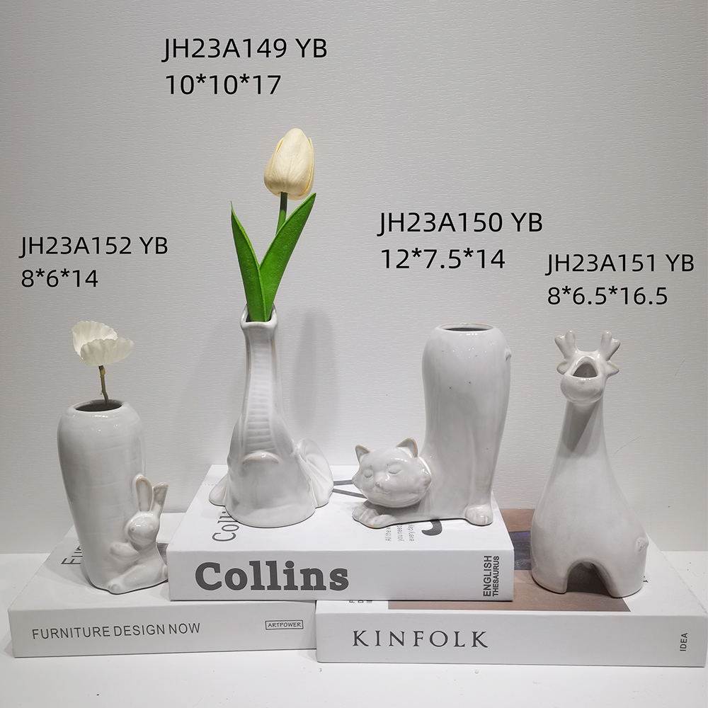 Jarrones decorativos modernos de cerámica blanca para mesa de cena de boda, florero bohemio con diseño de hierba de la pampa. 2