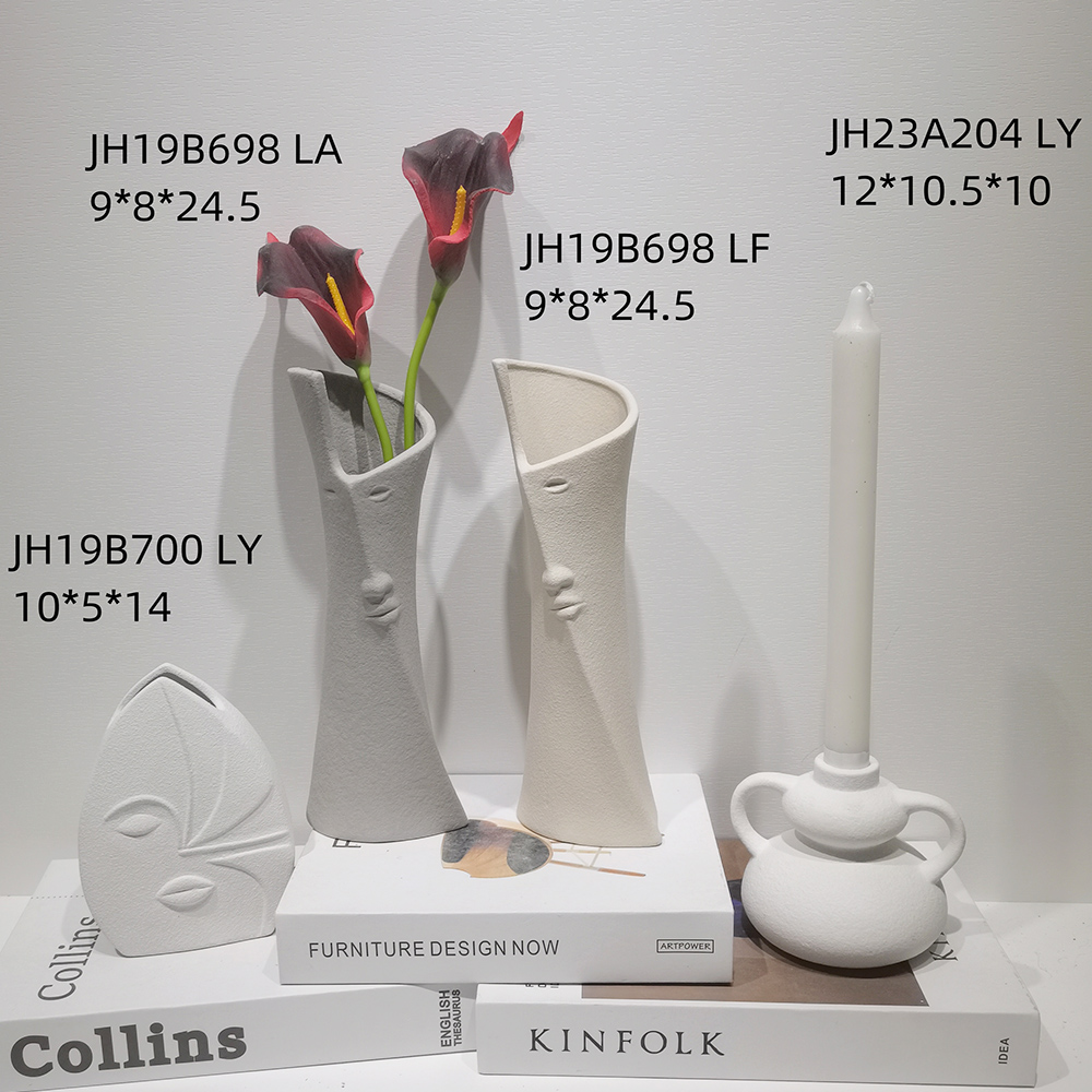 Jarrones decorativos modernos de cerámica blanca para mesa de cena de boda, florero bohemio con diseño de hierba de la pampa. 4