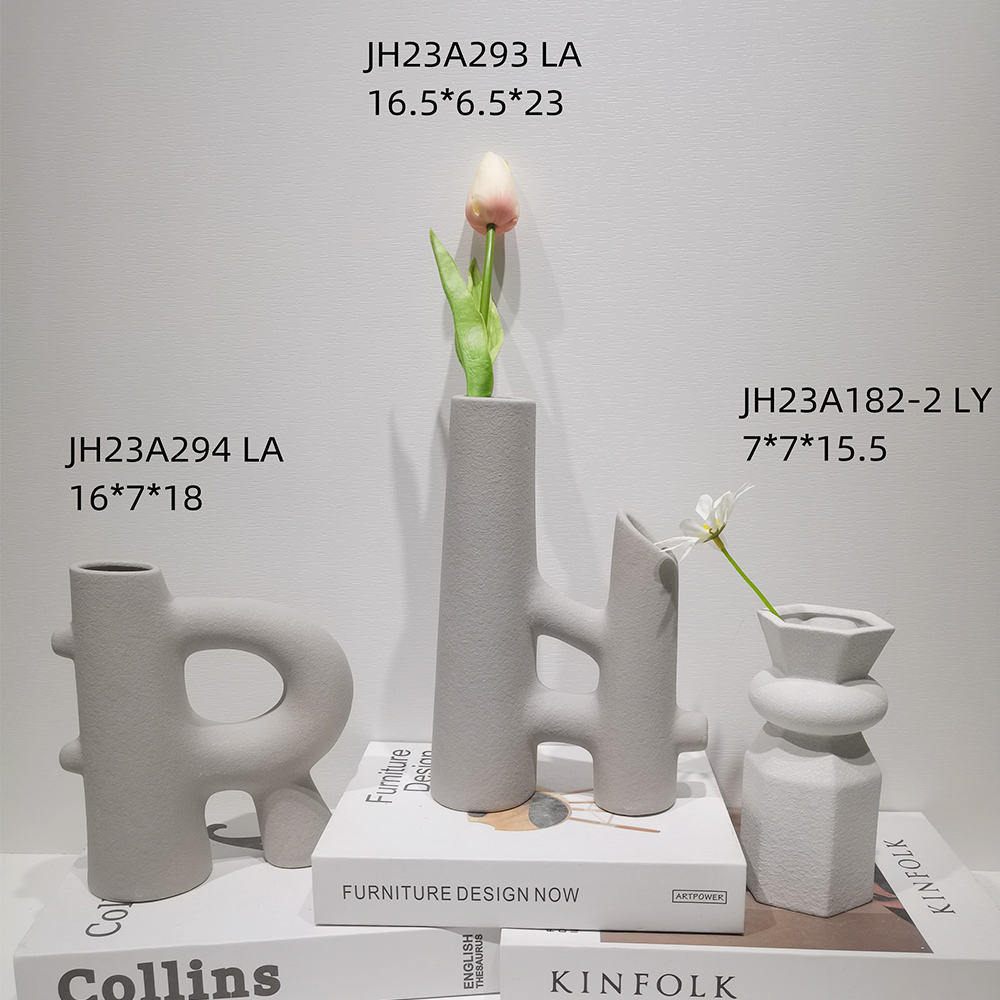 Jarrones decorativos modernos de cerámica blanca para mesa de cena de boda, florero bohemio con diseño de hierba de la pampa. 5