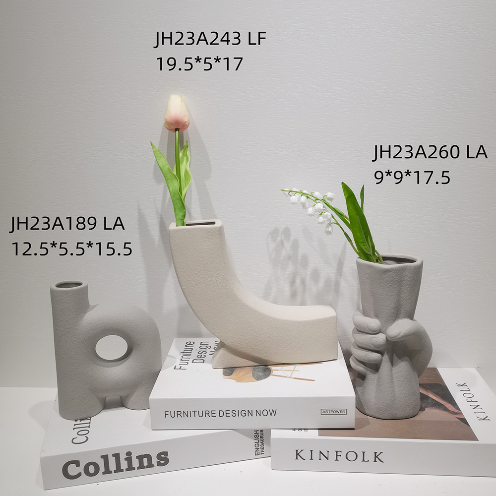 Jarrones decorativos modernos de cerámica blanca para mesa de cena de boda, florero bohemio con diseño de hierba de la pampa. 3