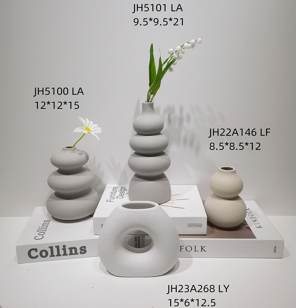 Jarrones decorativos modernos de cerámica blanca para mesa de cena de boda, florero bohemio con diseño de hierba de la pampa. 6