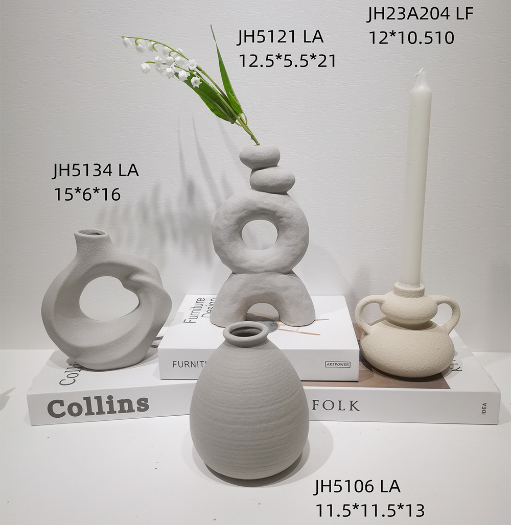 Jarrones decorativos modernos de cerámica blanca para mesa de cena de boda, florero bohemio con diseño de hierba de la pampa. 7
