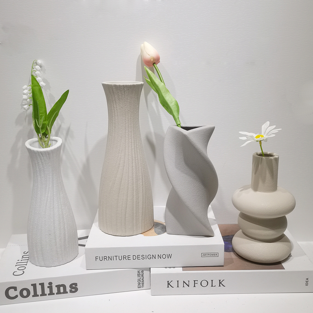 Estante de escritorio de estilo nórdico hecho a mano, decoración moderna de estilo bohemio, jarrones de cerámica para flores de pampas. 3