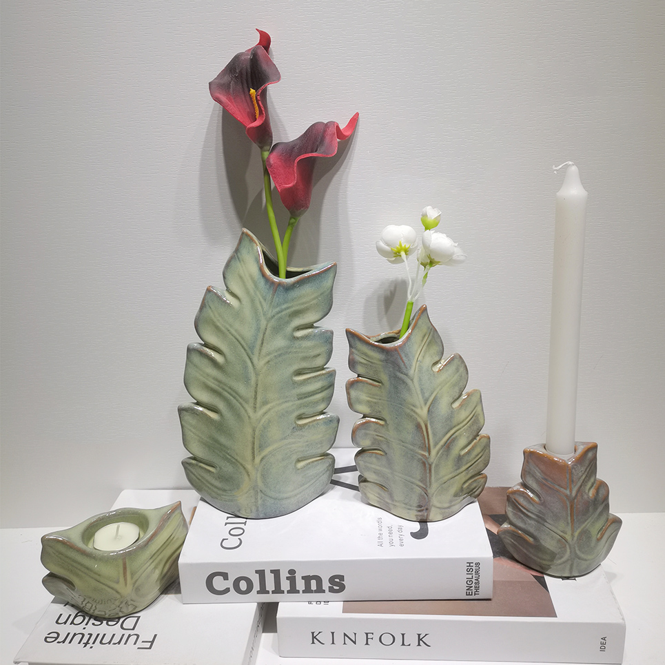 Jarrones de flores secas con forma de hojas para decoración del hogar, estilo bohemio moderno, para mesa de cena de boda y fiesta 1