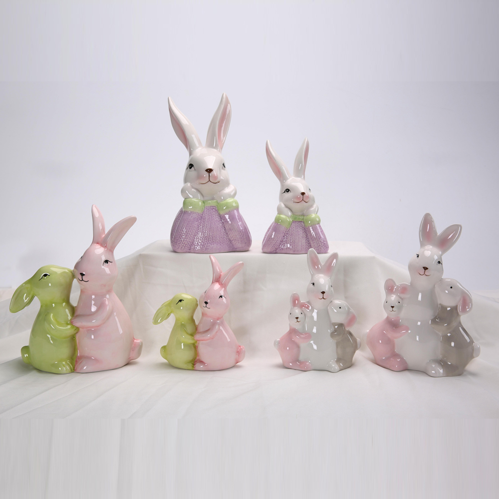 Handgemachte Artware Geschenke Ostern Home Decor Keramik Tier Familie Kaninchen Hase Figuren 4
