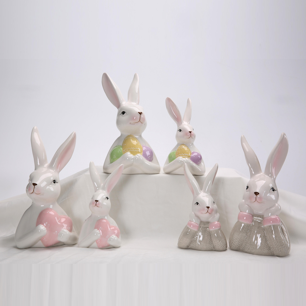 Handgemachte Artware Geschenke Ostern Home Decor Keramik Tier Familie Kaninchen Hase Figuren 6