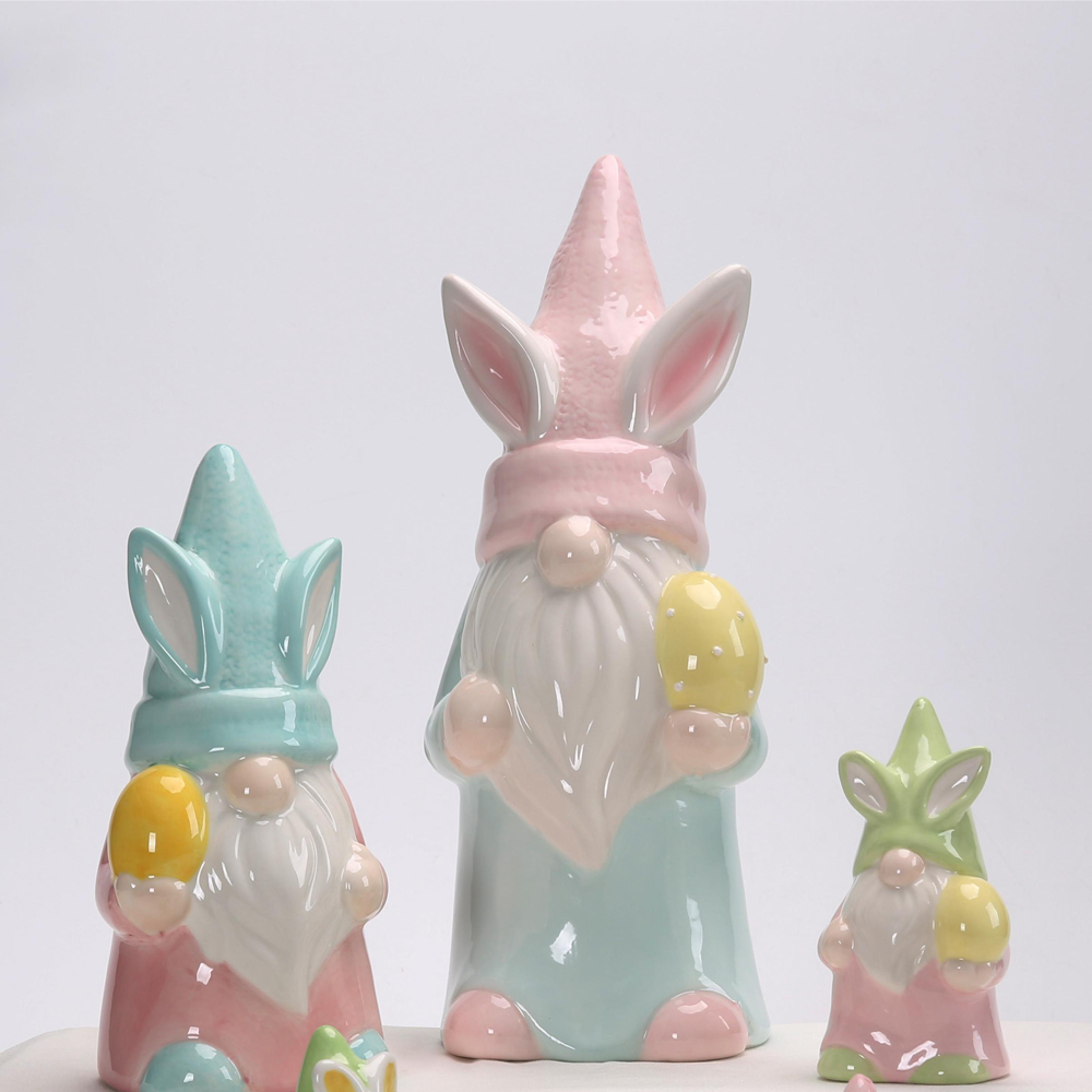 Frohe Ostern Gnome mit Eiern Dekor Keramik Osterhase handgemachte Frühling Ostern Elf Geschenke 2