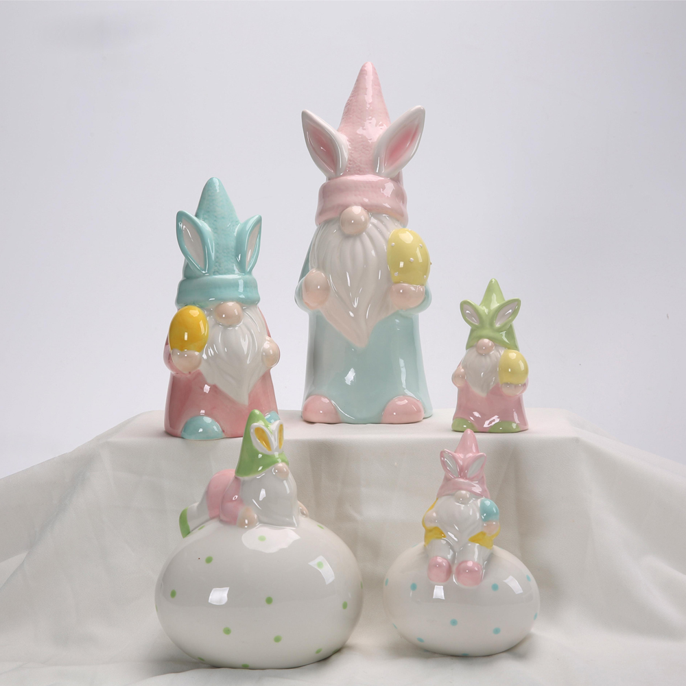 Frohe Ostern Gnome mit Eiern Dekor Keramik Osterhase handgemachte Frühling Ostern Elf Geschenke 4