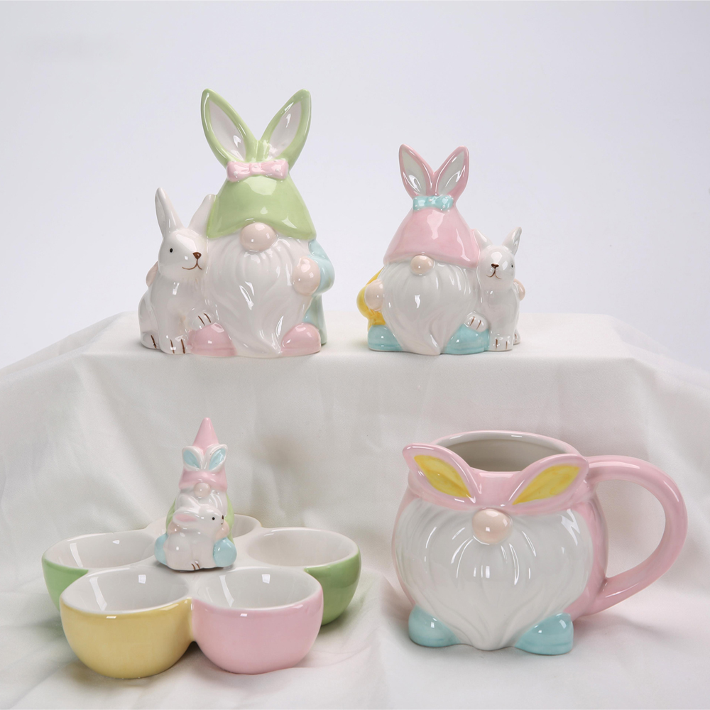 Frohe Ostern Gnome mit Eiern Dekor Keramik Osterhase handgemachte Frühling Ostern Elf Geschenke 5