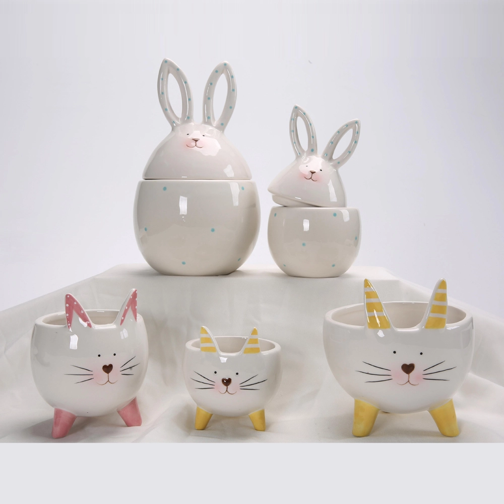 Decoración de primavera para el hogar, conejito de Pascua, huevos, figuras de cerámica, conejos, huevos de conejo 1