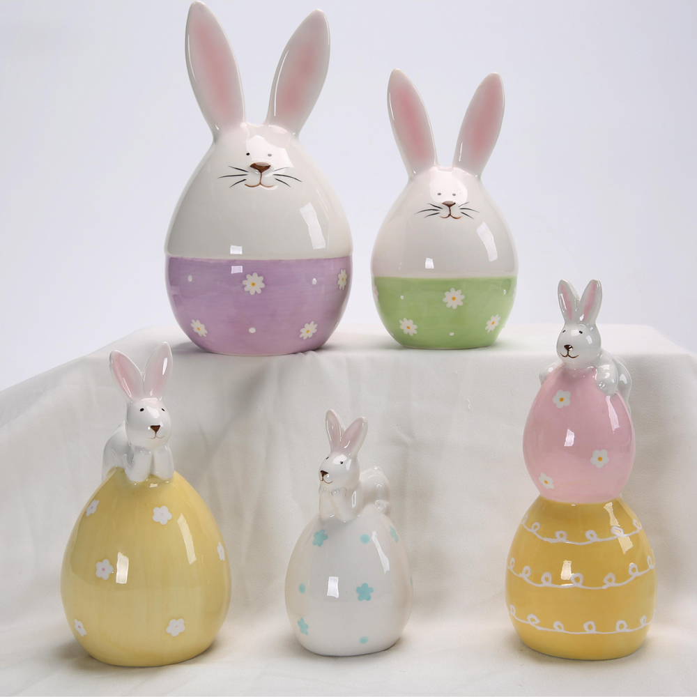 Frühling Home Decor Osterhase Kaninchen Eier Dekorationen Keramik Kaninchen Figurine Hase Eier Figuren 5