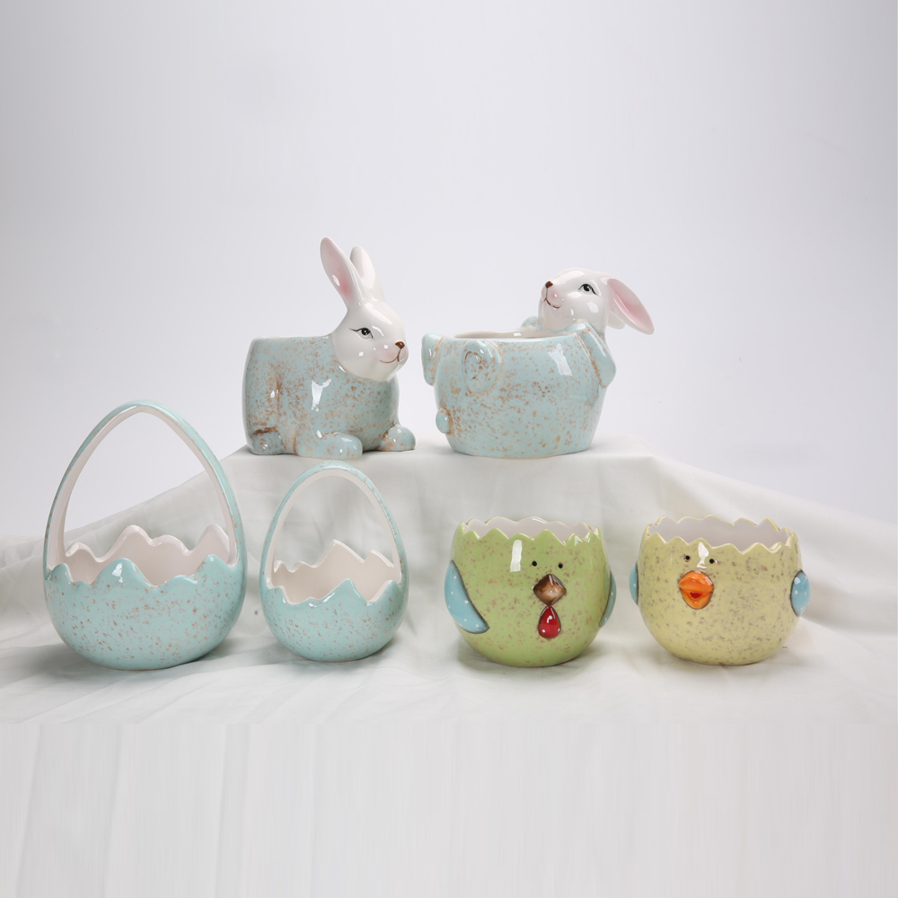 Keramik-Kaninchen-Osterkorb, Porzellan-Hasenschalen, süße Partygeschenke, Blumentopf, kleine Süßigkeiten-Servierschalen, Kindergeschenke 1