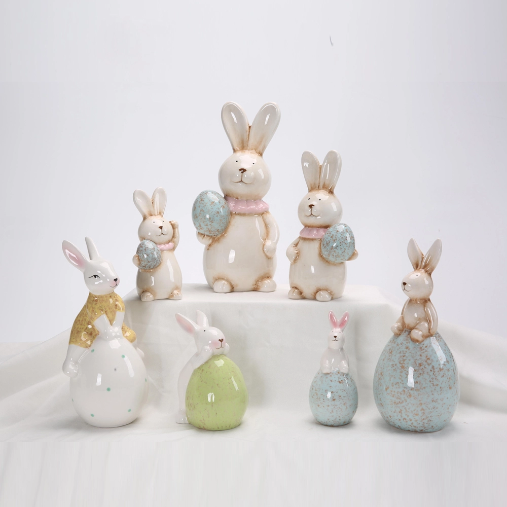 Figuras de conejo y liebre de cerámica de Pascua, regalo de porcelana, estatua nórdica moderna de animal para decoración, muebles y decoración del hogar. 1