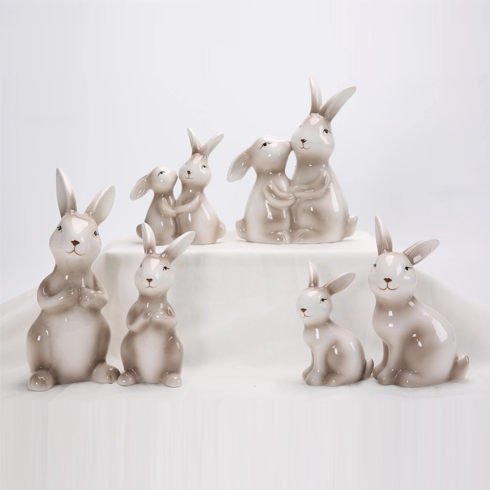 Adorno de cerámica de conejito dorado nórdico, decoración de Pascua, bonito artículo en miniatura, arte de mesa, adorno de escritorio de animal, decoración de habitación kawaii para el hogar 1