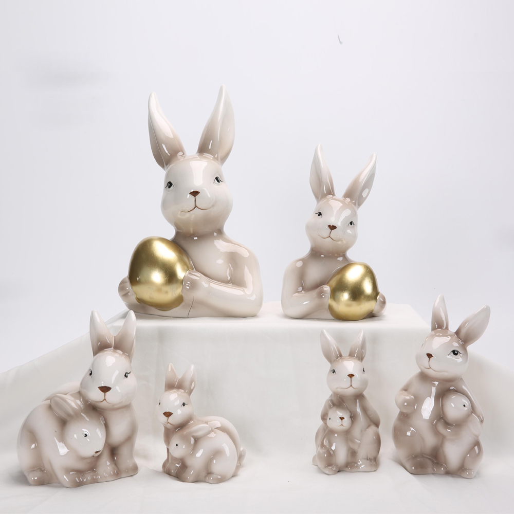 Nordischer Goldhase Keramik Ornament Osterdekoration Niedliche Miniatur Tischkunst Tier Schreibtisch Ornament Kawaii Zimmer Dekor Home 8