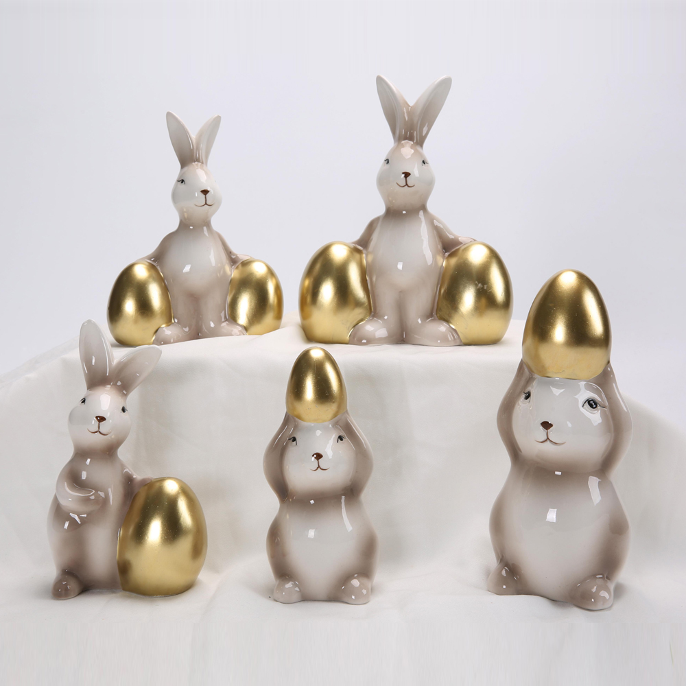 Nordischer Goldhase Keramik Ornament Osterdekoration Niedliche Miniatur Tischkunst Tier Schreibtisch Ornament Kawaii Zimmer Dekor Home 7
