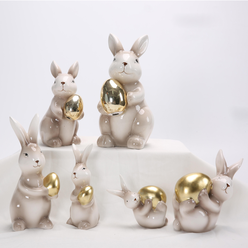 Nordischer Goldhase Keramik Ornament Osterdekoration Niedliche Miniatur Tischkunst Tier Schreibtisch Ornament Kawaii Zimmer Dekor Home 10