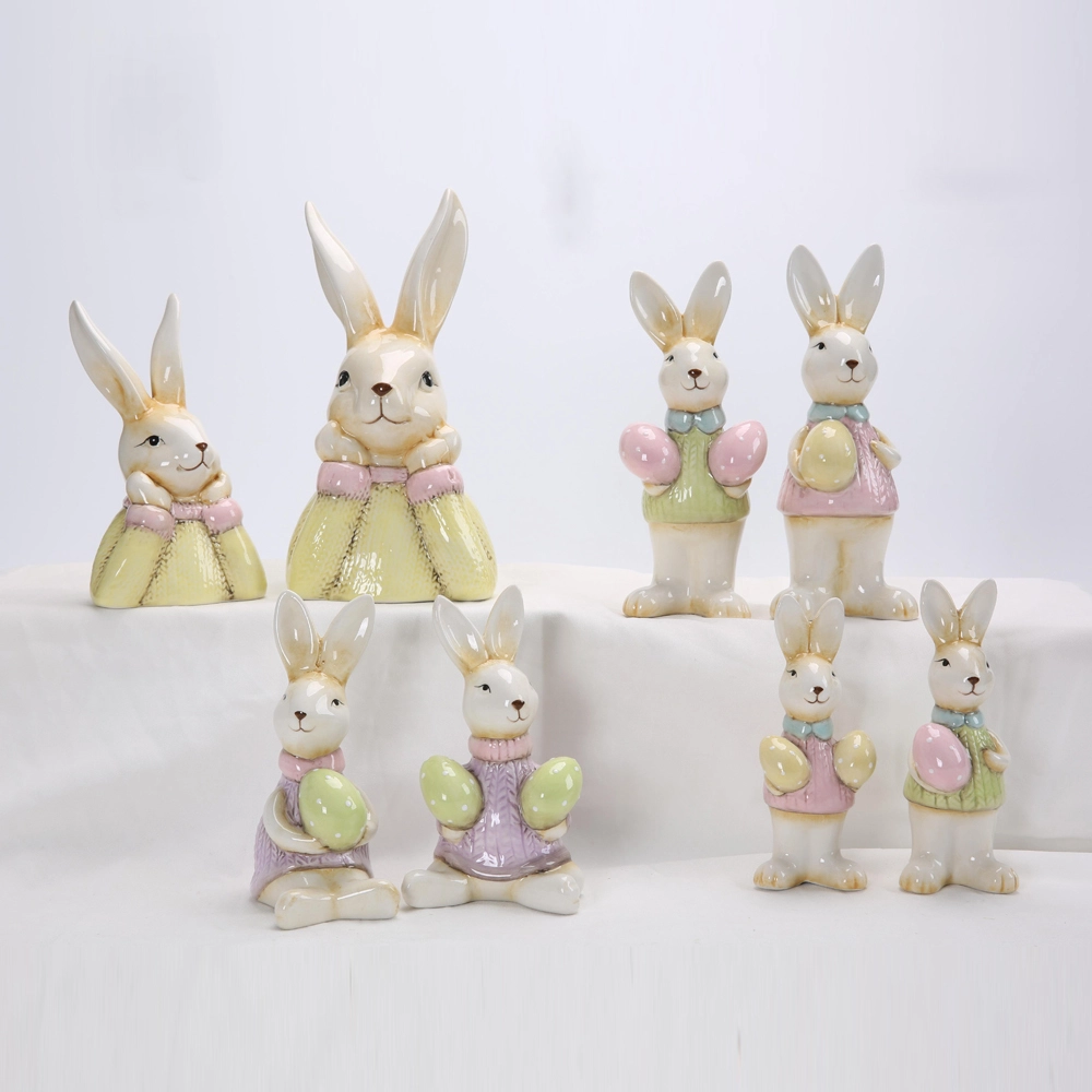 Adorno de cerámica artesanal 2025, exquisito conejo de porcelana, regalo de Pascua, adorno de escritorio, regalo Wenchuang, decoración de Pascua 1