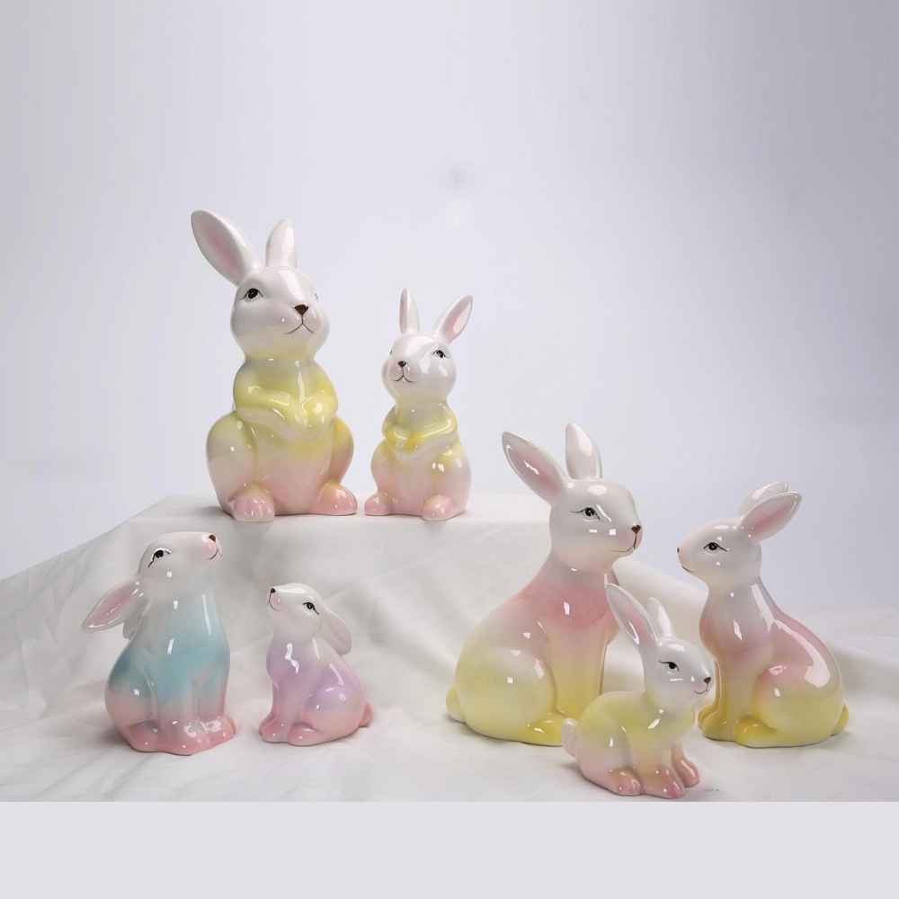 Estatua de conejo de cerámica para decoración del hogar, figuritas de conejo, adorno estético 1