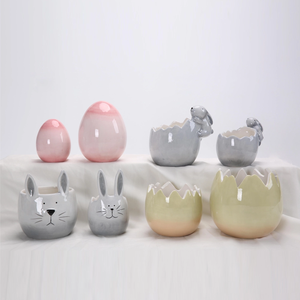 Nuevo diseño de decoración de conejo de Pascua, estatua de conejo de cerámica, adorno de conejo, tarro de almacenamiento, artículos diversos, decoración del hogar 1