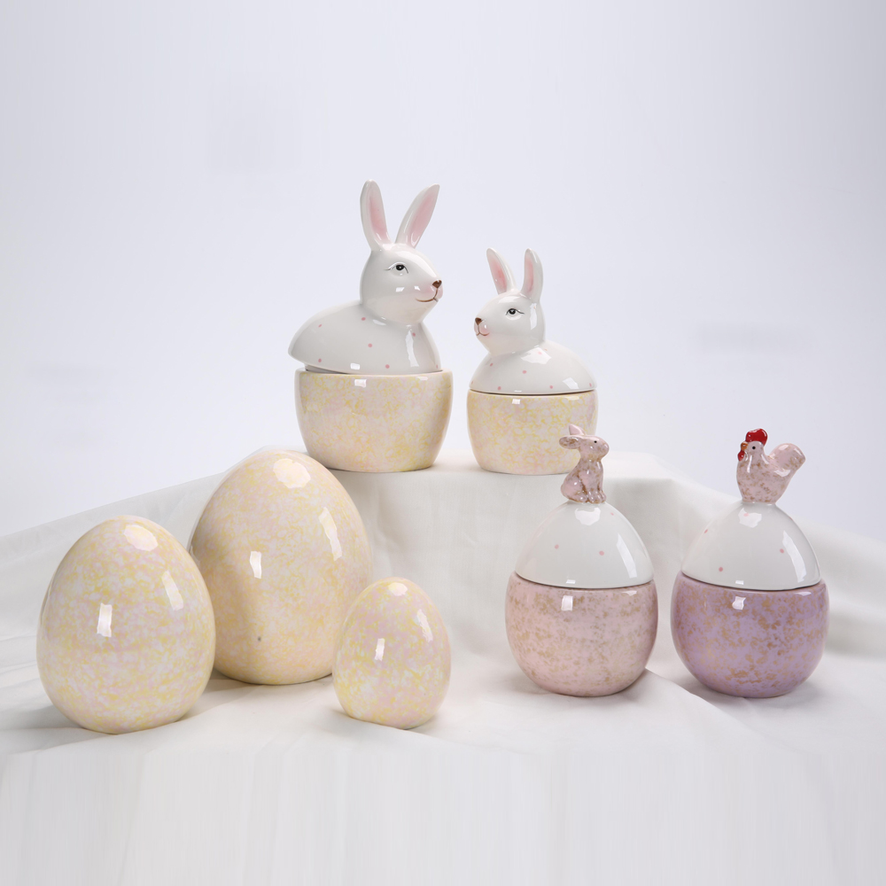 Neues Design Osterhasen-Dekor Keramik-Kaninchen-Statue Ornament Hase Vorratsglas Kleinigkeiten Wohnkultur 5