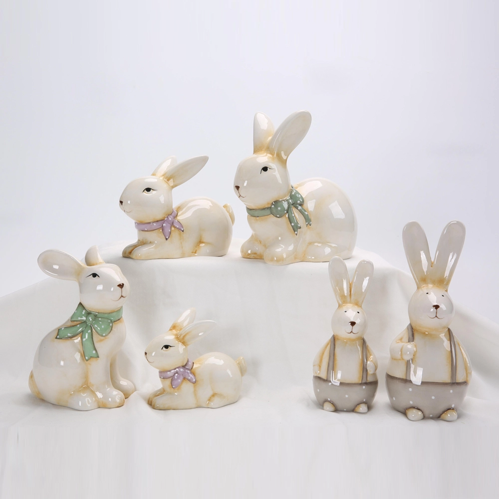 Estatuas de conejo de cerámica al por mayor, artesanías creativas, decoración de animales pintada a mano, decoraciones de Pascua 1