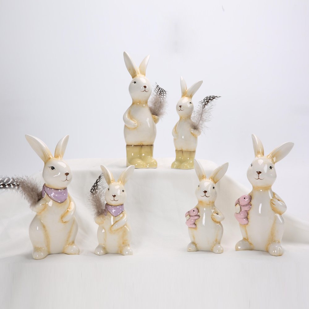 Großhandel Kaninchenstatuen Keramik Kreatives Handwerk Flash Handbemalte Tierdekor Osterdekorationen 2