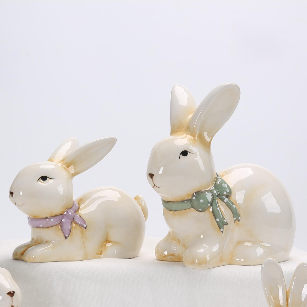Großhandel Kaninchenstatuen Keramik Kreatives Handwerk Flash Handbemalte Tierdekor Osterdekorationen 4