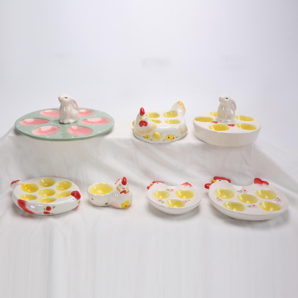 Bandeja de huevos de cerámica con forma de conejo creativo de fábrica, decoración de mesa para sala de estar, decoración del hogar, accesorios de cocina 1