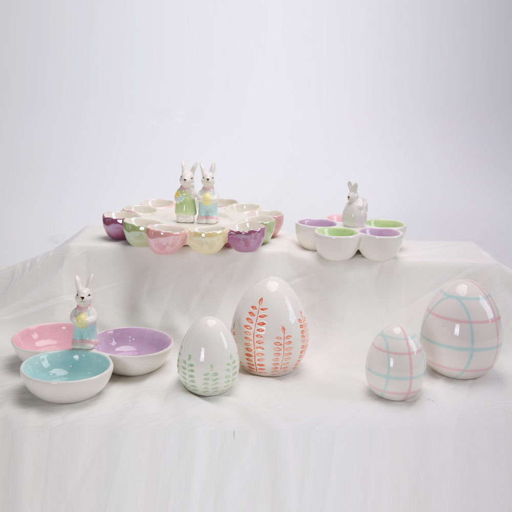 Bandeja de huevos de cerámica con forma de conejo creativo de fábrica, decoración de mesa para sala de estar, decoración del hogar, accesorios de cocina 2