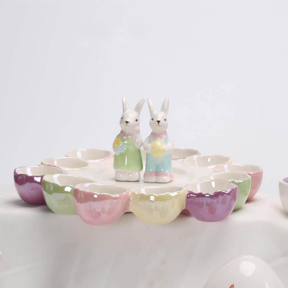 Bandeja de huevos de cerámica con forma de conejo creativo de fábrica, decoración de mesa para sala de estar, decoración del hogar, accesorios de cocina 4